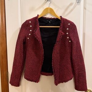 Monteau Elegant Red Tweed Blazer with Stud Details